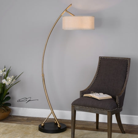 Uttermost Vardar 2 Light Floor Lamp, Iron, 17 D x 17 W x 68 H, Brushed Brass/Matte Black, Model 28089-1
