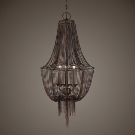 Uttermost Lezzeno 3-Light Chandelier, Iron, Dark Oil Rubbed Bronze/Gold, 33.0in L, Model 21998