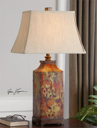 Uttermost Table Lamp Colorful Flowers Handcrafted Resin Burnished Walnut Model 27678