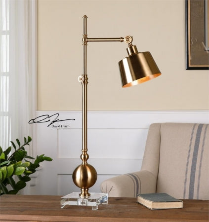 Uttermost 1 Light Task Lamp, Brushed Brass/Crystal, 20in Wide x 7in Deep, Model 29982-1