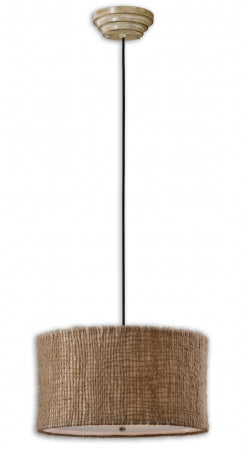 Burleson Drum Pendant 3 Light Beige -Traditional Installation