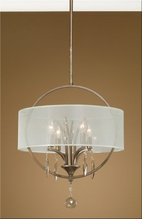 Uttermost Alenya 4-Light Drum Pendant - Silken Champagne Fabric, Burnished Gold Metal, 17.75" Wide, Model 21962