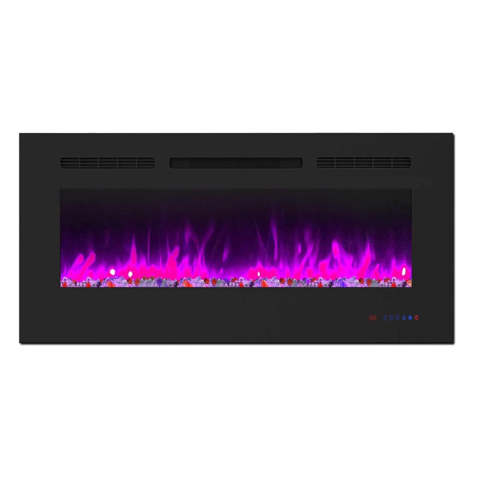 Insert or Wall-Mount Electric Fireplace with Remote Control and Touch Screen in 13 Flame Colors and Base Lights