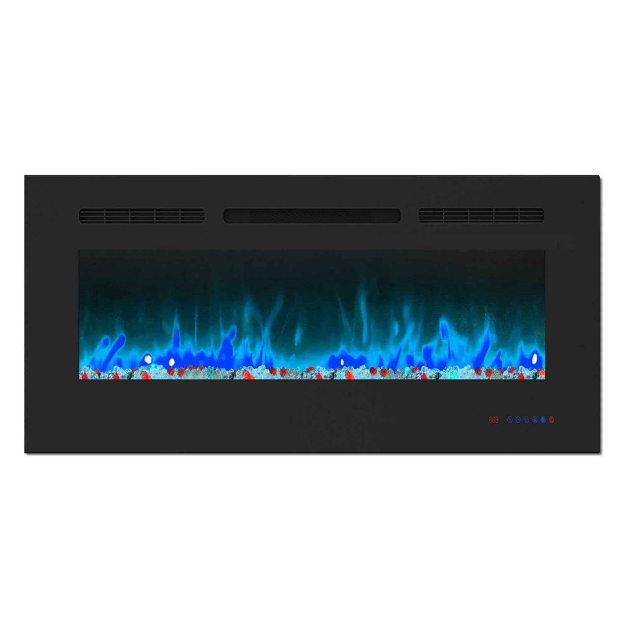 Insert or Wall-Mount Electric Fireplace with Remote Control and Touch Screen in 13 Flame Colors and Base Lights