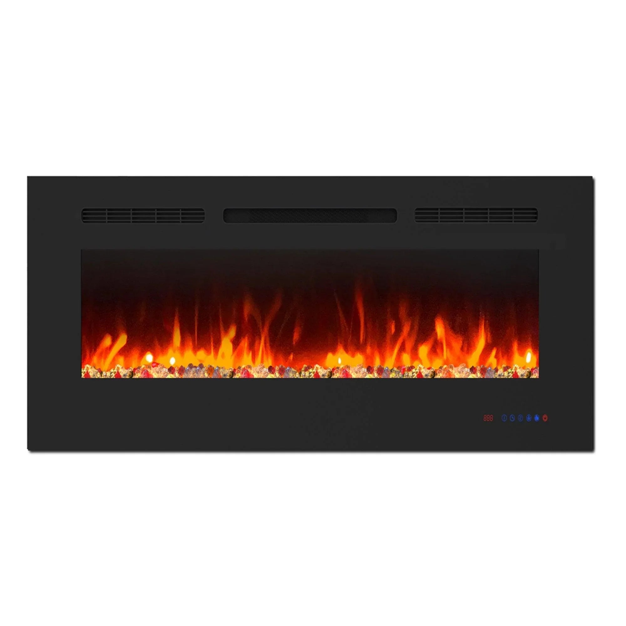Insert or Wall-Mount Electric Fireplace with Remote Control and Touch Screen in 13 Flame Colors and Base Lights