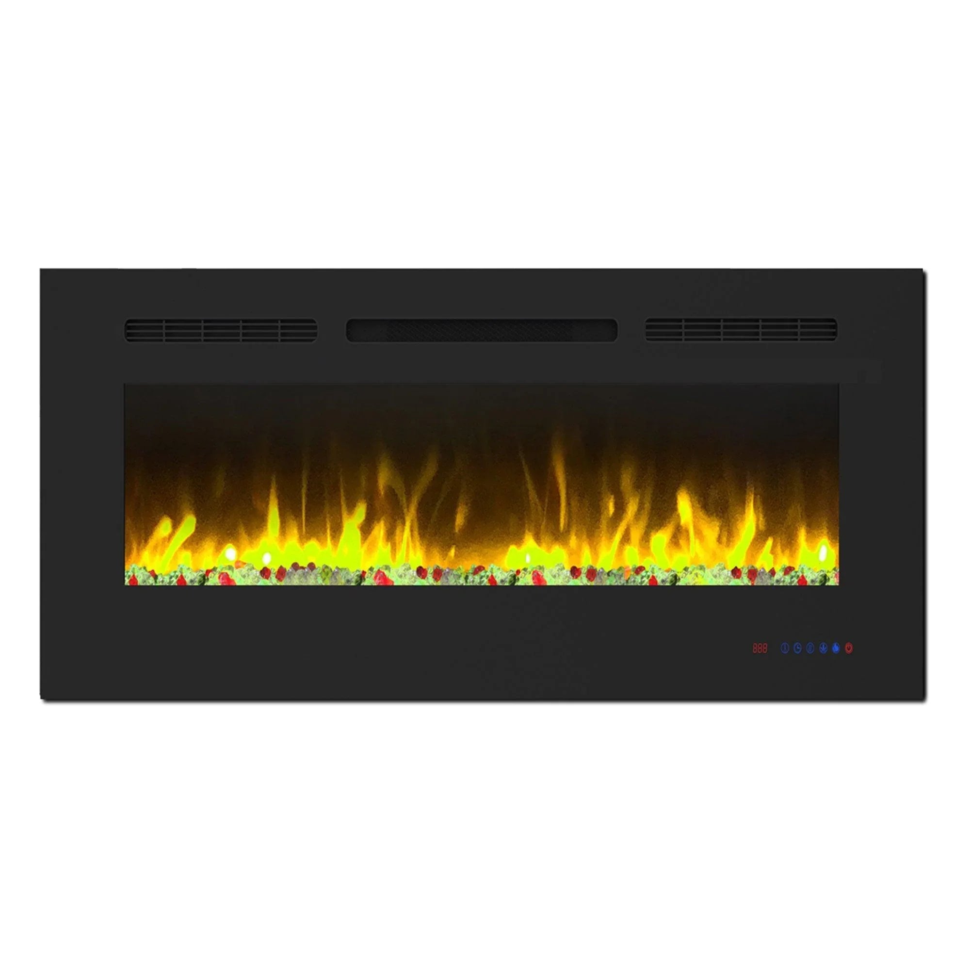 Insert or Wall-Mount Electric Fireplace with Remote Control and Touch Screen in 13 Flame Colors and Base Lights