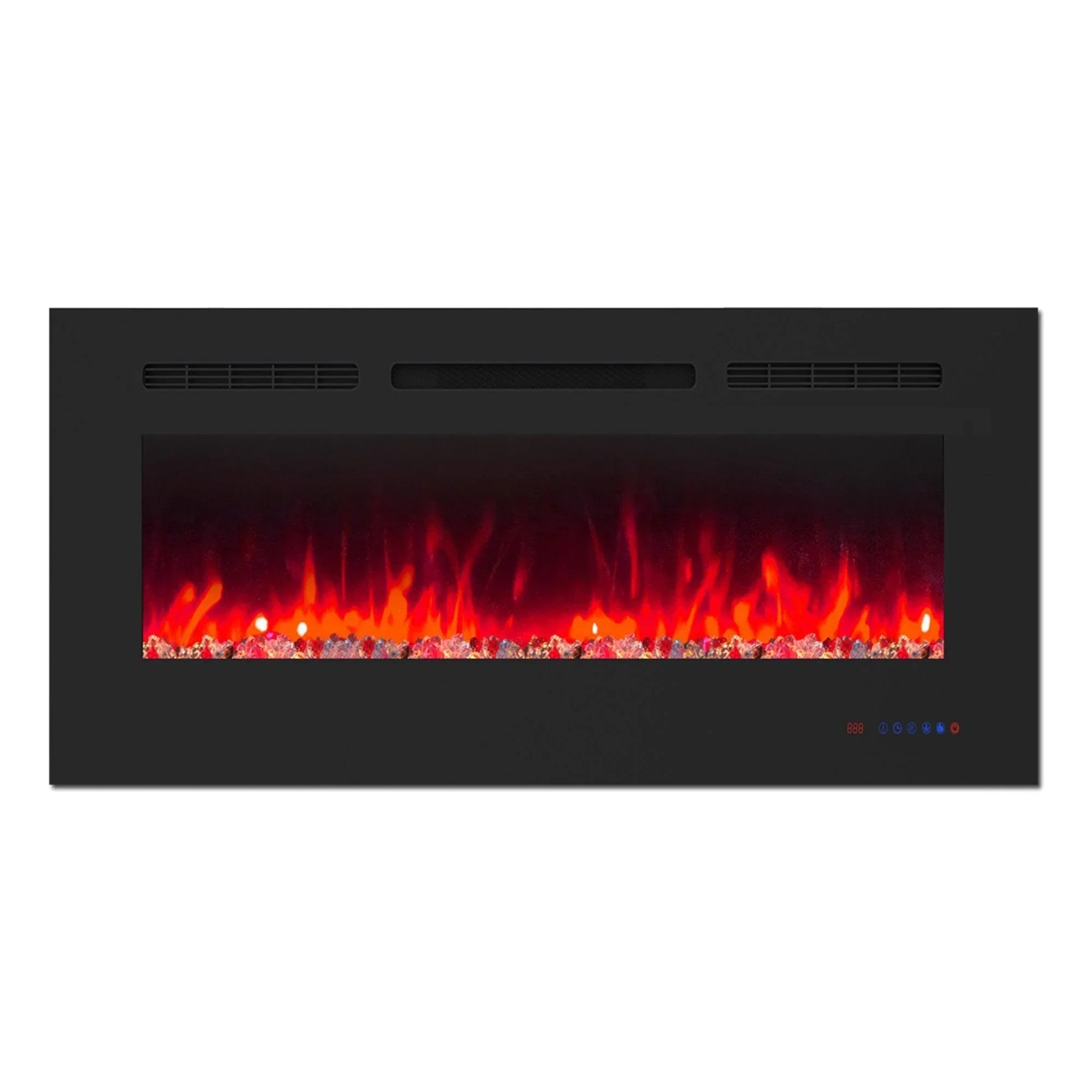 Insert or Wall-Mount Electric Fireplace with Remote Control and Touch Screen in 13 Flame Colors and Base Lights