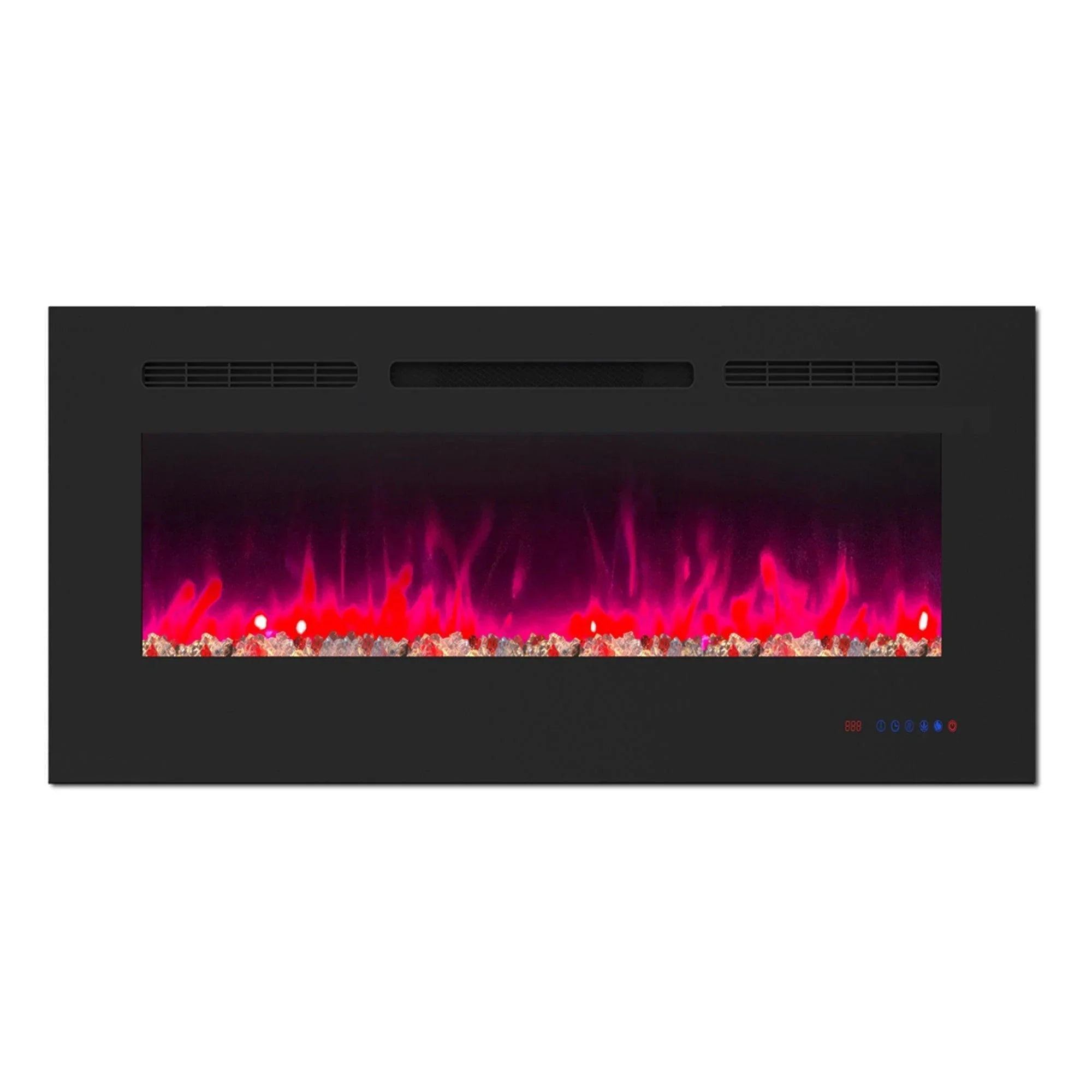 Insert or Wall-Mount Electric Fireplace with Remote Control and Touch Screen in 13 Flame Colors and Base Lights