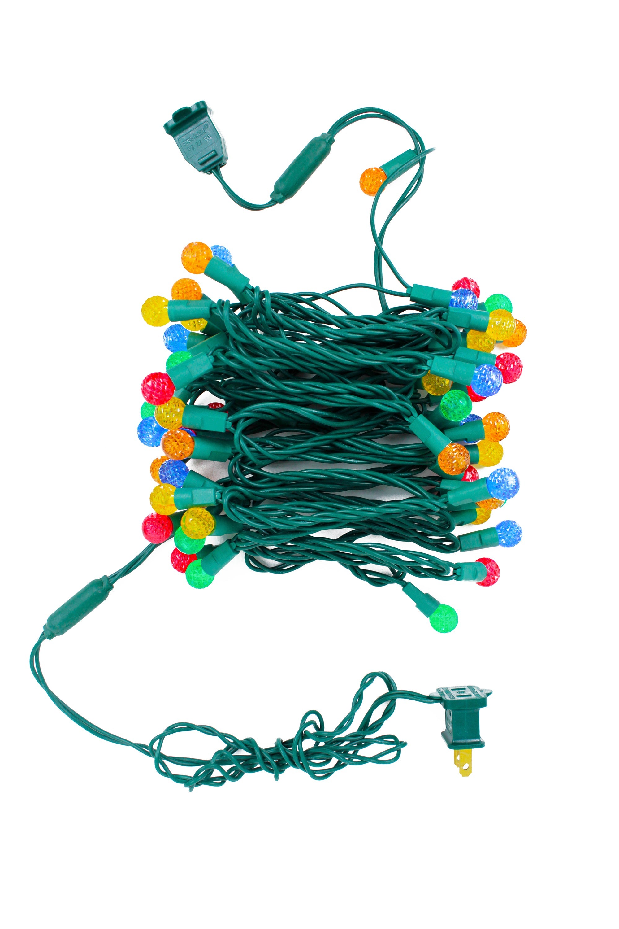 70 LED Indoor/Outdoor G12 Round Bulb Green Cable Christmas String Lights - Multicolor