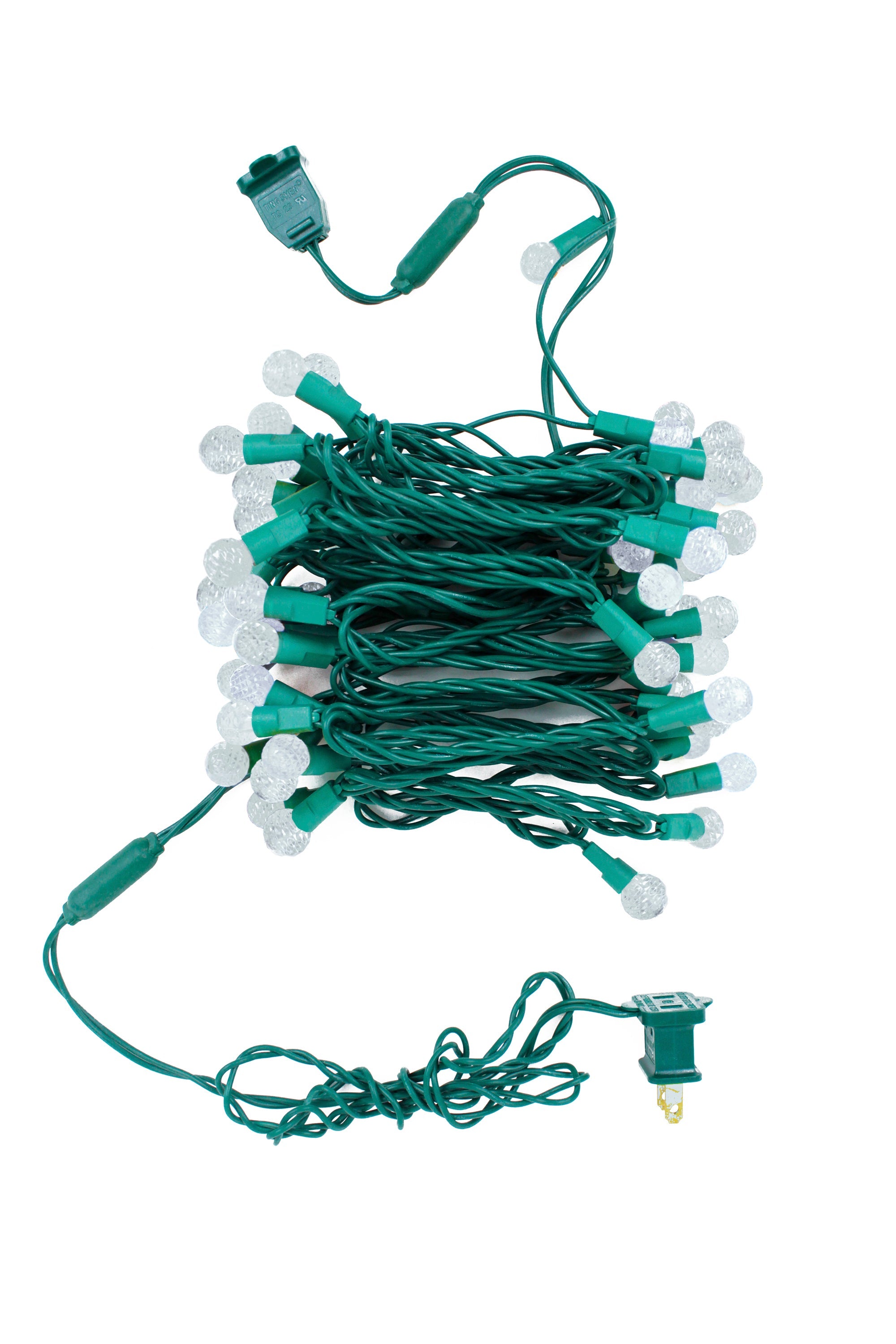 70 LED Indoor/Outdoor G12 Round Bulb Green Cable Christmas String Lights - Cool White
