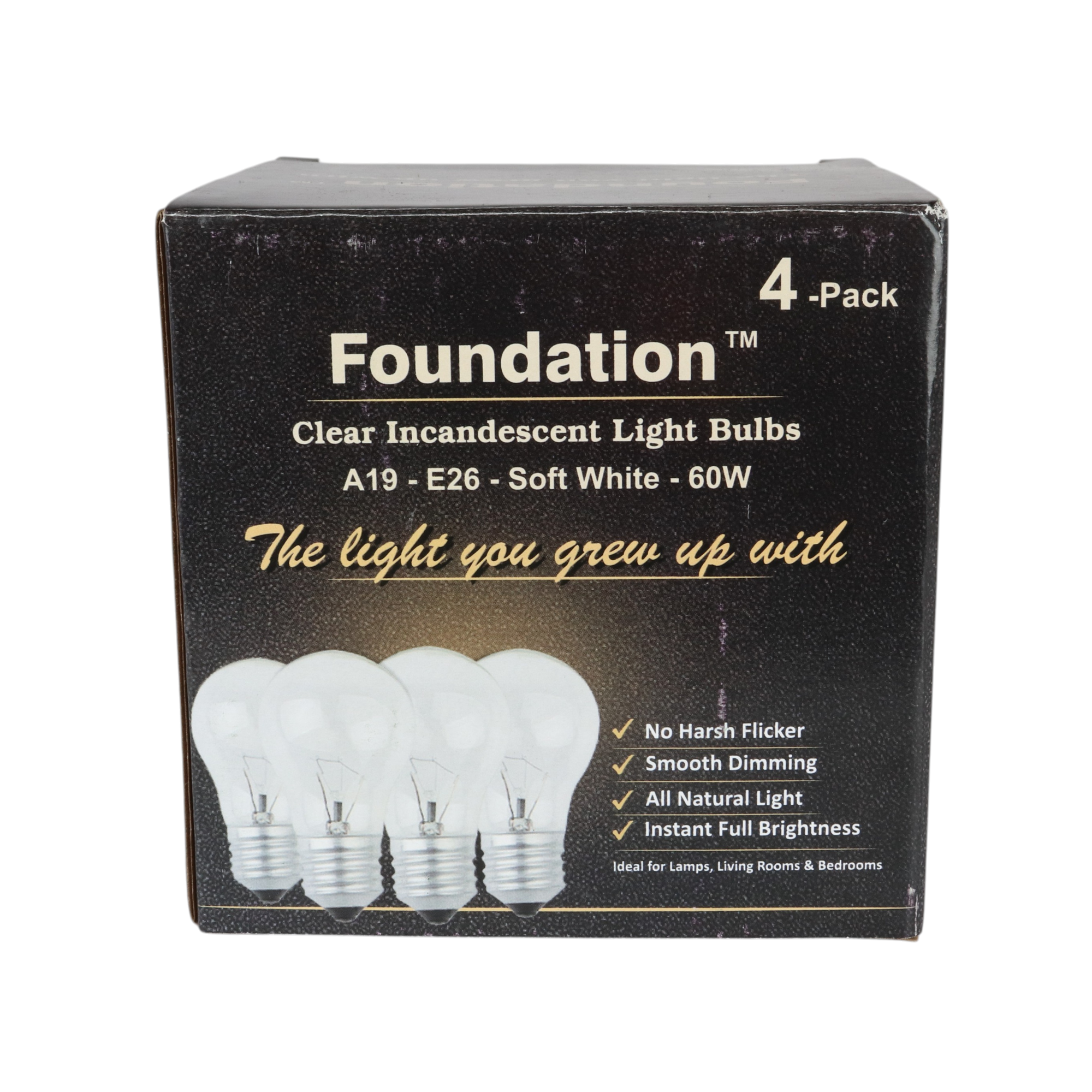 Anderic Foundation™ 60-Watt Incandescent Dimmable Light Bulb for Lighting - 2700K Soft White, E26 Medium Base - 4-Pack