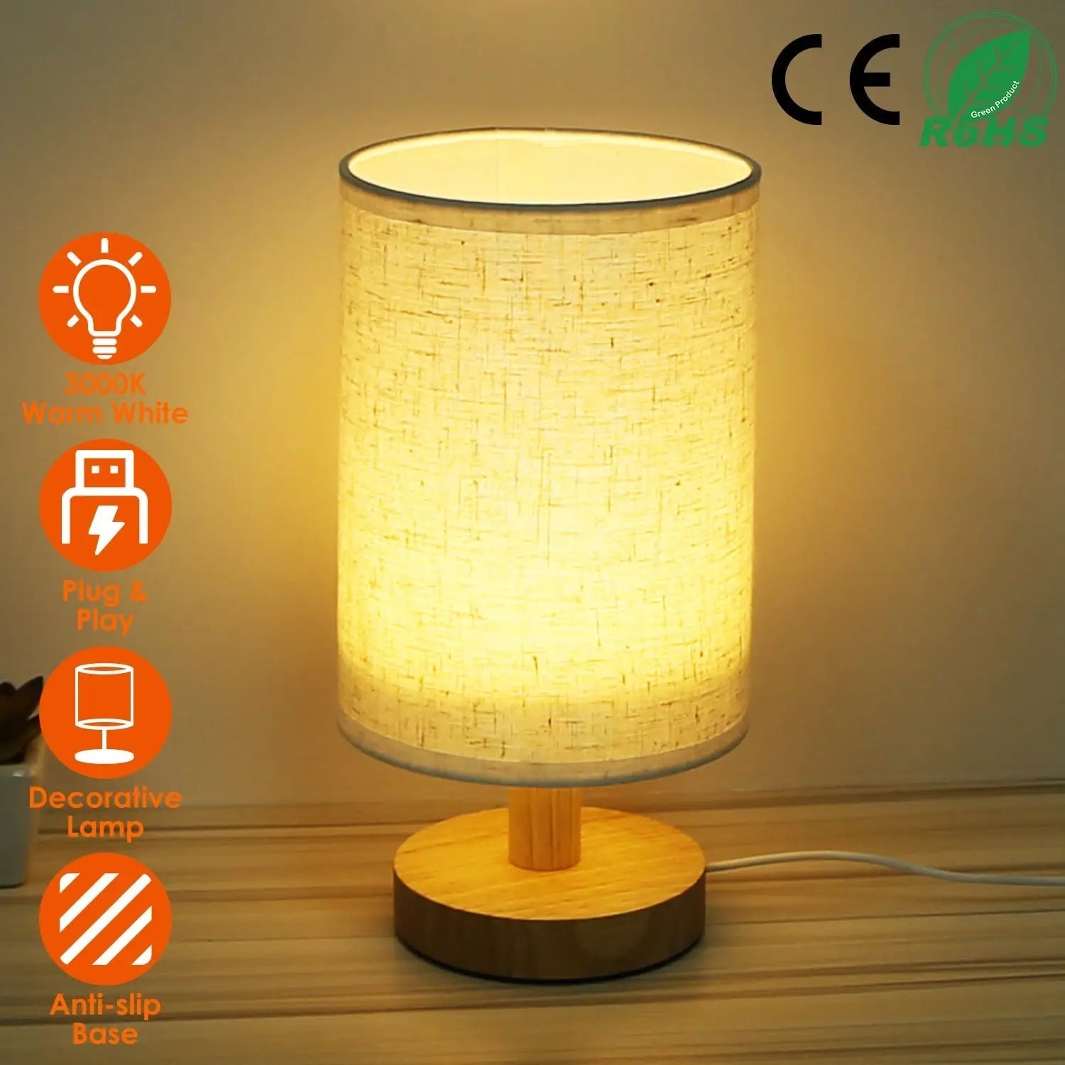 Wood & White Desk Lamp with Bamboo Base and Warm 3000K Lighting