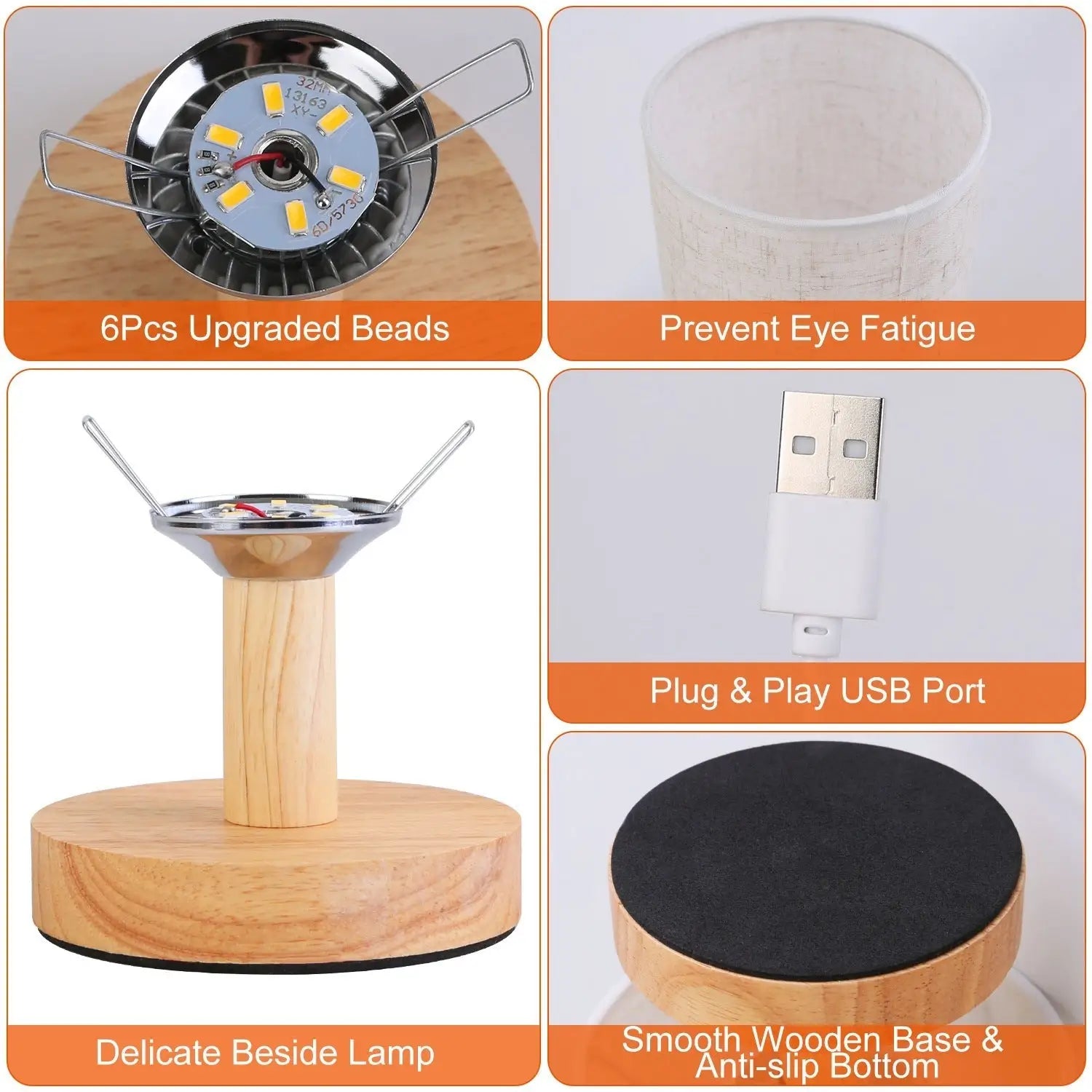 Wood & White Desk Lamp with Bamboo Base and Warm 3000K Lighting