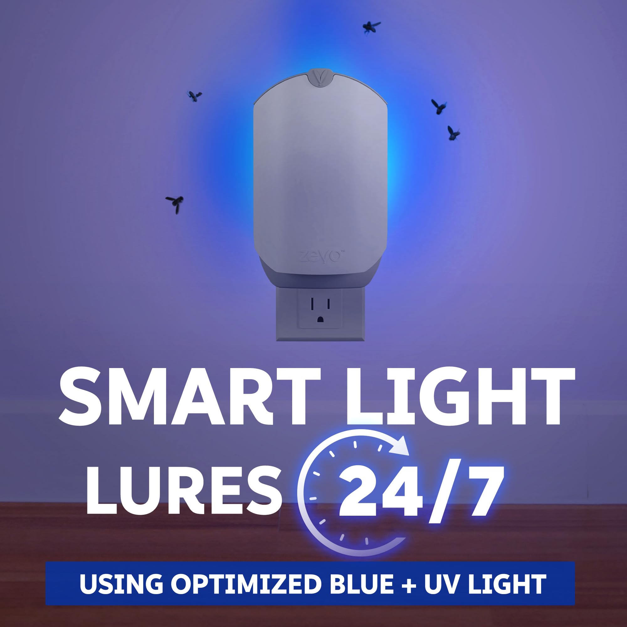Zevo 1 Flying Insect Traps & 2 Refill Cartridges - Plug in Fly Trap & Indoor Bug Catcher for Gnats, House & Fruit Flies - Blue & UV Light Technology, Mess-Free Alternative to Bug Zapper