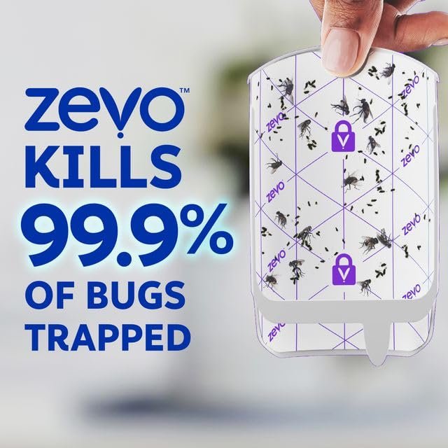 Zevo 1 Flying Insect Traps & 2 Refill Cartridges - Plug in Fly Trap & Indoor Bug Catcher for Gnats, House & Fruit Flies - Blue & UV Light Technology, Mess-Free Alternative to Bug Zapper