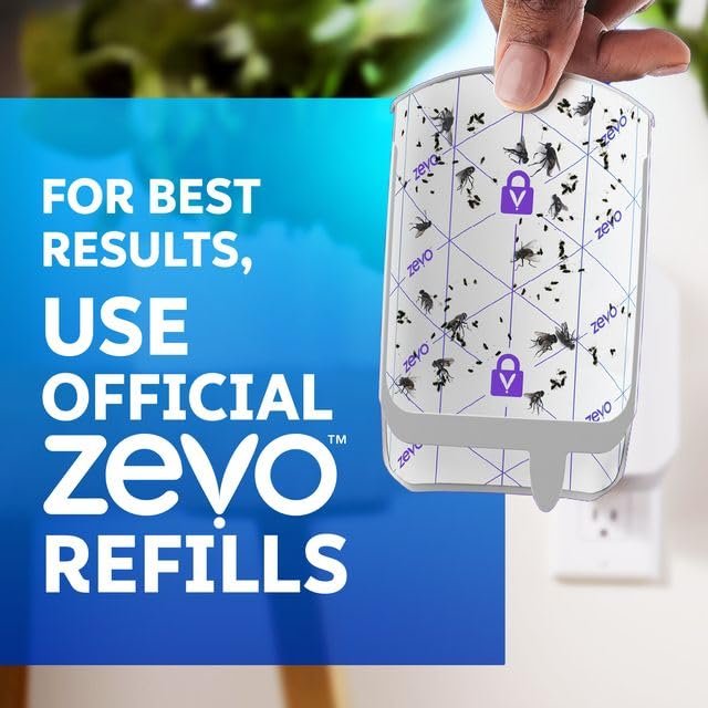 Zevo 1 Flying Insect Traps & 2 Refill Cartridges - Plug in Fly Trap & Indoor Bug Catcher for Gnats, House & Fruit Flies - Blue & UV Light Technology, Mess-Free Alternative to Bug Zapper