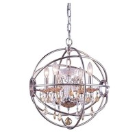 Elegant Lighting 1130D17Pn-Gt-Rc 17 Dia X 195 H In Geneva Pendent Lamp - Polished Nickel- Royal Cut Golden Teak Crystals