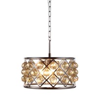 Elegant Lighting 1214D16Pn-Gt-Rc 16 Dia X 9 H In Madison Pendant Lamp - Polished Nickel- Royal Cut Golden Teak Smoky