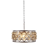 Elegant Lighting 1214D20Pn-Gt-Rc 20 Dia X 9 H In Madison Pendant Lamp - Polished Nickel, Royal Cut Golden Teak Smoky