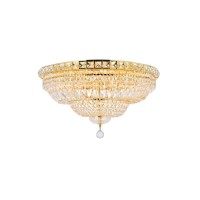 Elegant Lighting V2528F24G-Rc Tranquil 12 Light Flush Mount Royal Cut Crystals - Gold