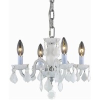 Elegant Lighting V7804D15Wh-Wh-Rc 12 X 15 In Rococo 4 Light White Pendant - Royal Cut Crystals