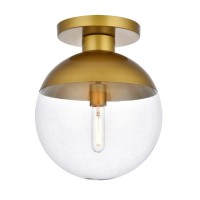 Living District Ld6061Br Eclipse 1 Light Flush Mount Ceiling Light With Clear Glass, Brass