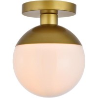 Living District Ld6054Br Eclipse 1 Light Flush Mount Ceiling Light With Frosted White Glass Brass