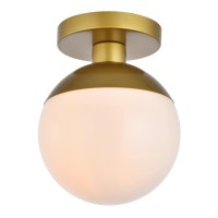 Living District Ld6054Br Eclipse 1 Light Flush Mount Ceiling Light With Frosted White Glass Brass