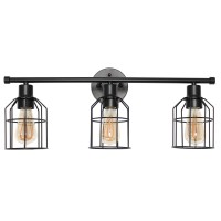 Lalia Home Industrial Bathroom Vanity Light With Open Wire Cage Shade In Matte Black Finish