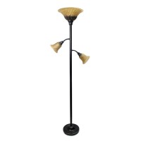 Torchiere Floor Lamp With 2 Reading Lights And Scalloped Glass Shades