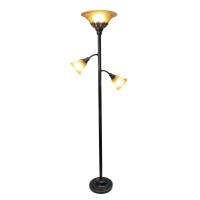 Torchiere Floor Lamp With 2 Reading Lights And Scalloped Glass Shades