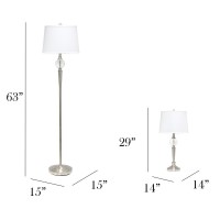 Brushed Nickel 3 Pack Lamp Set With Crystal Accented Base (2Table, 1Floor Lamp)