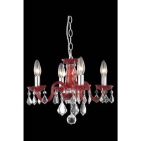 Elegant Lighting V7804D15Rd-Rc 12 X 15 In Rococo 4 Light Red Pendant - Royal Cut Crystals