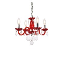 Elegant Lighting V7804D15Rd-Rc 12 X 15 In Rococo 4 Light Red Pendant - Royal Cut Crystals