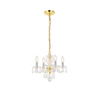 Elegant Lighting V7804D15G-Rc 12 X 15 In Rococo 4 Light Gold Pendant - Royal Cut Crystals