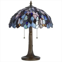 Cal Lighting Bo-2387Tb 60 W X 2 Tiffany Table Lamp- Zinc Cast Base With Stained Glass Shades- Dark Bronze Finish