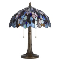 Cal Lighting Bo-2387Tb 60 W X 2 Tiffany Table Lamp- Zinc Cast Base With Stained Glass Shades- Dark Bronze Finish