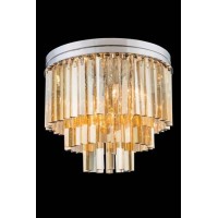 Elegant Lighting 1201F20Pn-Gt-Rc 20 Dia X 16 H In Sydney Flush Mount - Polished Nickel- Royal Cut Golden Teak Crystals