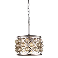 Elegant Lighting 1214D12Pn-Gt-Rc 12 Dia X 9 H In Madison Pendant Lamp - Polished Nickel- Royal Cut Golden Teak Smoky