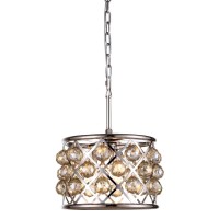 Elegant Lighting 1214D12Pn-Gt-Rc 12 Dia X 9 H In Madison Pendant Lamp - Polished Nickel- Royal Cut Golden Teak Smoky