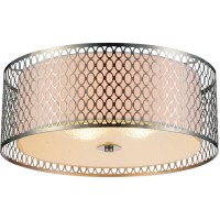 3 Light Drum Shade Flush Mount With Satin Nickel Finish