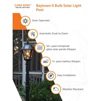 Gama Sonic Baytown Ii Bulb Solar Lamp Post Light Kit 77In Tall, Outdoor Single Black Resin And Clear Beveled Lens Post Lamp, Light Pole, Ez Anchor In-Ground Auger And Warm White Light 2700K (105Bsg01)