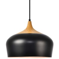 Living District Nora 1 Light Aluminum Pendant In Black & Natural Wood