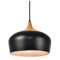 Living District Nora 1 Light Aluminum Pendant In Black & Natural Wood