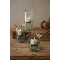 Set Of Three Recycled Glass Ribbed Votive Cylinders