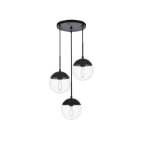 Eclipse 3 Lights Black Pendant With Clear Glass