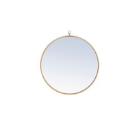 Metal Frame Round Mirror With Decorative Hook 24 Inch Brass Finish