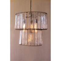 Two Tiered Round Pendant Light With Glass Chimes