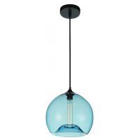 1 Light Down Mini Pendant With Transparent Blue Finish