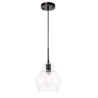 Pierce 1 Light Black And Clear Seeded Glass Pendant